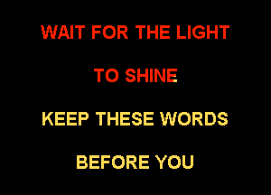 WAIT FOR THE LIGHT

TO SHINE

KEEP THESE WORDS

BEFORE YOU