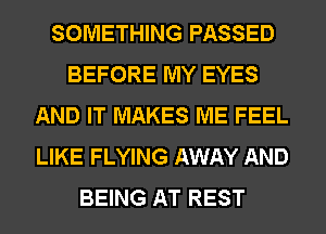 SOMETHING PASSED
BEFORE MY EYES
AND IT MAKES ME FEEL
LIKE FLYING AWAY AND
BEING AT REST