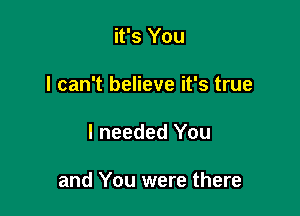 it's You

I can't believe it's true

I needed You

and You were there