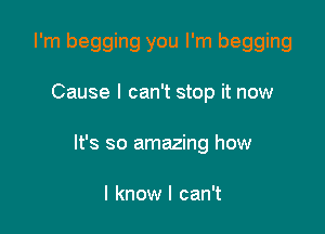 I'm begging you I'm begging

Cause I can't stop it now

It's so amazing how

I know I can't