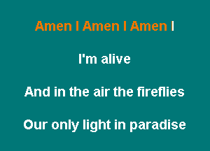 Amen I Amen I Amen I

I'm alive

And in the air the fireflies

Our only light in paradise