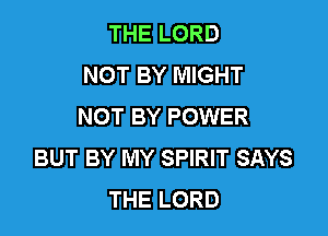 THE LORD
NOT BY MIGHT
NOT BY POWER

BUT BY MY SPIRIT SAYS
THE LORD