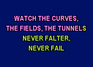WATCH THE CURVES,
THE FIELDS, THE TUNNELS
NEVER FALTER.
NEVER FAIL