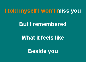 I told myself I won't miss you

But I remembered
What it feels like

Beside you