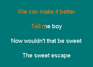 We can make it better

Tell me boy

Now wouldn't that be sweet

The sweet escape