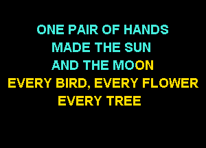 ONE PAIR OF HANDS
MADE THE SUN
AND THE MOON
EVERY BIRD, EVERY FLOWER
EVERY TREE
