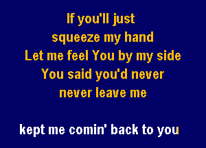 If you'll just
squeeze my hand
Let me feel You by my side
You said you'd never
never leave me

kept me comin' back to you