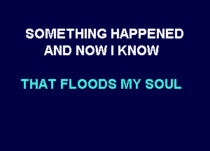 SOMETHING HAPPENED
AND NOW I KNOW

THAT FLOODS MY SOUL