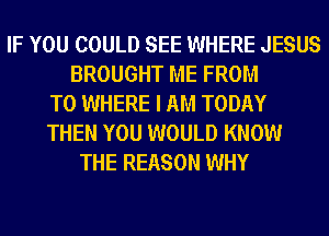 IF YOU COULD SEE WHERE JESUS
BROUGHT ME FROM
TO WHERE I AM TODAY
THEN YOU WOULD KNOW
THE REASON WHY