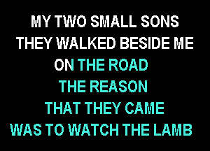MY TWO SMALL SONS
THEY WALKED BESIDE ME
ON THE ROAD
THE REASON
THAT THEY CAME
WAS TO WATCH THE LAMB