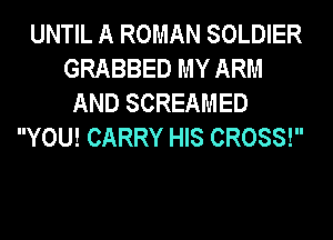 UNTIL A ROMAN SOLDIER
GRABBED MY ARM
AND SCREAMED
YOU! CARRY HIS CROSS!