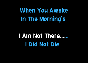 When You Awake
In The Morning's

lAm Not There ......
I Did Not Die