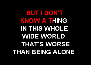 BUT I DON'T
KNOW A THING
IN THIS WHOLE

WIDE WORLD
THAT'S WORSE
THAN BEING ALONE