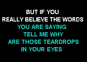 BUT IF YOU
REALLY BELIEVE THE WORDS
YOU ARE SAYING
TELL ME WHY
ARE THOSE TEARDROPS
IN YOUR EYES