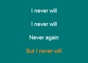 I never will

I never will

Never again

But I never will