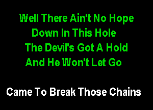 Well There Ain't No Hope
Down In This Hole
The Devil's Got A Hold

And He Won't Let Go

Came To Break Those Chains