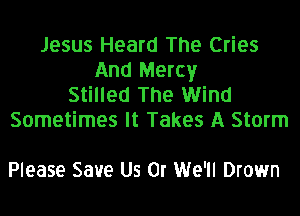 Jesus Heard The Cries
And Mercy
Stilled The Wind
Sometimes It Takes A Storm

Please Save US Cl We'll Drown