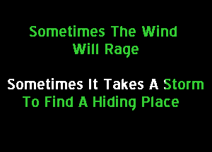 Sometimes The Wind
Will Rage

Sometimes It Takes A Storm
To Find A Hiding Place