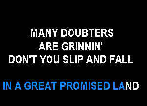MANY DOUBTERS
ARE GRINNIN'
DON'T YOU SLIP AND FALL

IN A GREAT PROMISED LAND