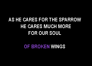 AS HE CARES FOR THE SPARROW
HE CARES MUCH MORE
FOR OUR SOUL

OF BROKEN WINGS