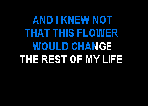 AND I KNEW NOT
THAT THIS FLOWER
WOULD CHANGE
THE REST OF MY LIFE