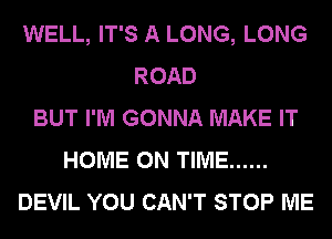 WELL, IT'S A LONG, LONG
ROAD
BUT I'M GONNA MAKE IT
HOME ON TIME ......
DEVIL YOU CAN'T STOP ME