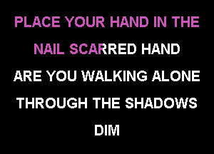 PLACE YOUR HAND IN THE
NAIL SCARRED HAND
ARE YOU WALKING ALONE
THROUGH THE SHADOWS
DIM