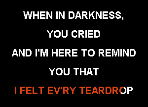 WHEN IN DARKNESS,
YOU CRIED
AND I'M HERE TO REMIND
YOU THAT
I FELT EV'RY TEARDROP