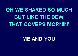 OH WE SHARED SO MUCH
BUT LIKE THE DEW
THAT COVERS MORNIN'

ME AND YOU