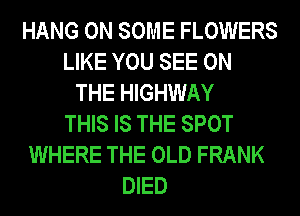 HANG ON SOME FLOWERS
LIKE YOU SEE ON
THE HIGHWAY
THIS IS THE SPOT
WHERE THE OLD FRANK
DIED