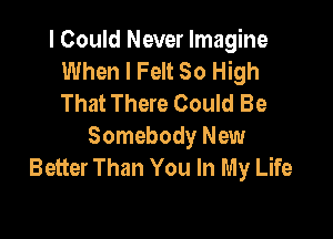 I Could Never Imagine
When I Felt So High
That There Could Be

Somebody New
Better Than You In My Life