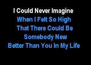 I Could Never Imagine
When I Felt So High
That There Could Be

Somebody New
Better Than You In My Life