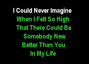 I Could Never Imagine
When I Felt So High
That There Could Be

Somebody New
Better Than You
lnMyUb