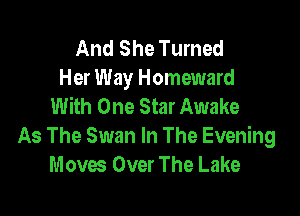 And She Turned
Her Way Homeward
With One Star Awake

As The Swan In The Evening
Moves Over The Lake