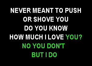 NEVER MEANT T0 PUSH
0R SHOVE YOU
DO YOU KNOW

HOW MUCH I LOVE YOU?
NO YOU DON'T
BUT I DO
