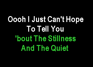 Oooh I Just Can't Hope
To Tell You

'bout The Stillness
And The Quiet