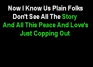 Now I Know Us Plain Folks
Don't See All The Story
And All This Peace And Love's

Just Copping Out