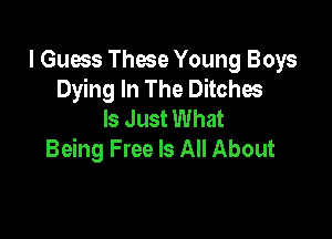 I Guess These Young Boys
Dying In The Ditches
Is Just What

Being Free Is All About