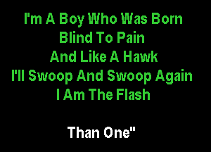 I'm A Boy Who Was Born
Blind To Pain
And Like A Hawk

I'll Swoop And Swoop Again
I Am The Flash

Than One