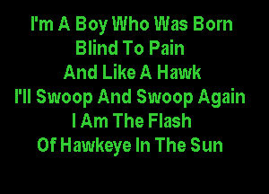 I'm A Boy Who Was Born
Blind To Pain
And Like A Hawk

I'll Swoop And Swoop Again
I Am The Flash
Of Hawkeye In The Sun