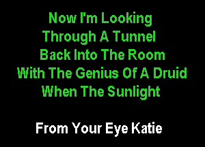 Now I'm Looking
Through A Tunnel
Back Into The Room

With The Genius Of A Druid

When The Sunlight

From Your Eye Katie