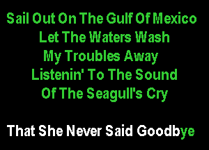 Sail Out On The Gulf Of Mexico
Let The Waters Wash
My Troubles Away
Listenin' To The Sound
Of The Seagull's Cly

That She Never Said Goodbye