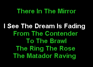 There In The Mirror

I See The Dream Is Fading
From The Contender
To The Brawl

The Ring The Rose
The Matador Raving