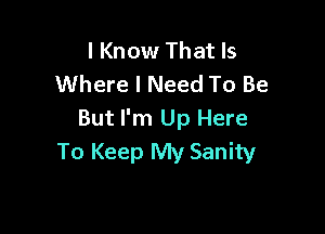 I Know That Is
Where I Need To Be

But I'm Up Here
To Keep My Sanity