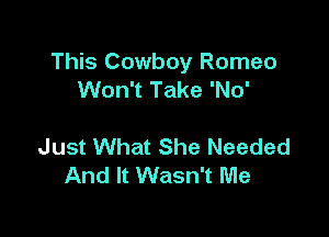 This Cowboy Romeo
Won't Take 'No'

Just What She Needed
And It Wasn't Me