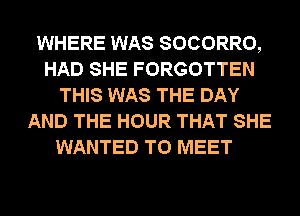 WHERE WAS SOCORRO,
HAD SHE FORGOTTEN
THIS WAS THE DAY
AND THE HOUR THAT SHE

WANTED TO MEET