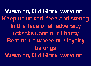 Wave cm. Old Glory. wave cm
Keep us united. free and strong
In the face of all adversity
Attacks upon our liberty
Remind us where our loyalty
belongs

Wave cm. Old Glory. wave cm