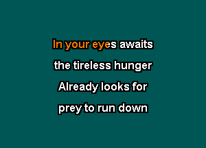 In your eyes awaits

the tireless hunger

Already looks for

prey to run down