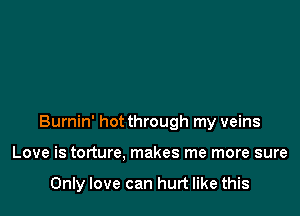 Burnin' hot through my veins

Love is torture. makes me more sure

Only love can hurt like this