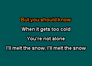 But you should know

When it gets too cold

You're not alone

I'II melt the snow, I'll melt the snow